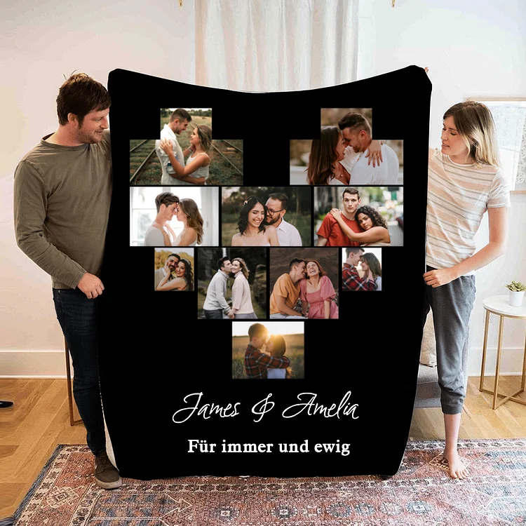 Personalisierte 10 Fotos & 2 Namen & Text Decke -  Für Paare