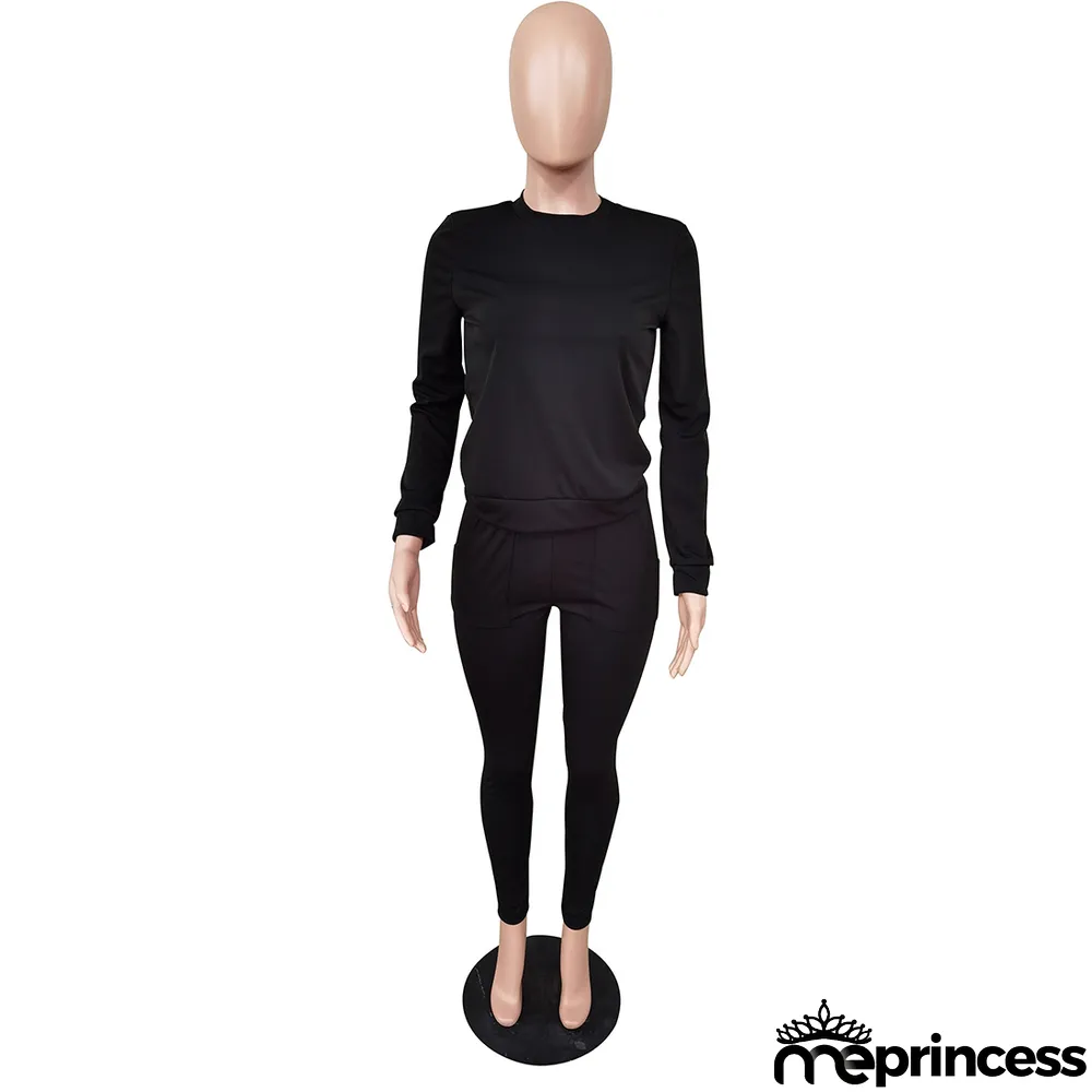 Women's Fall Winter Fashion Casual Sport Pocket Two-Piece Pants Set