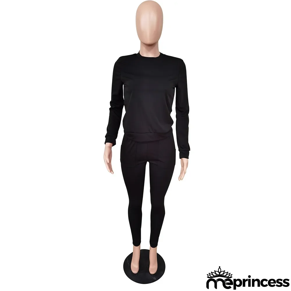 Women's Fall Winter Fashion Casual Sport Pocket Two-Piece Pants Set