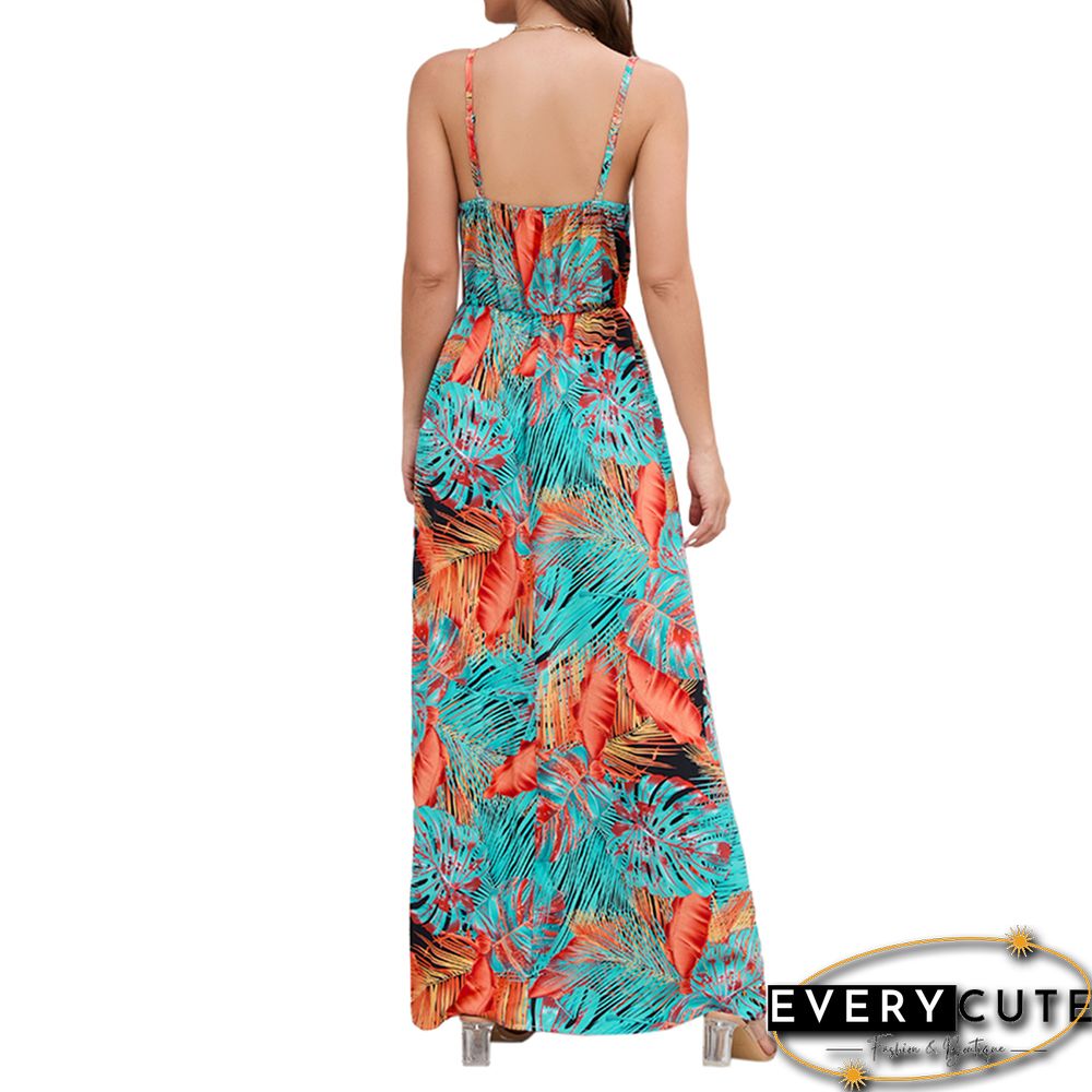 Orange Bohemia Print V Neck Maxi Dress