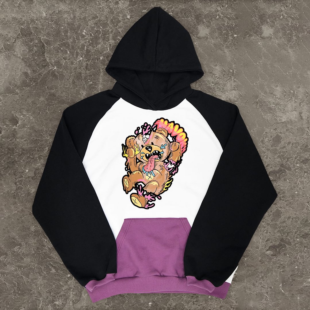 Stylish Cartoon Contrast Color Street Style Hoodies