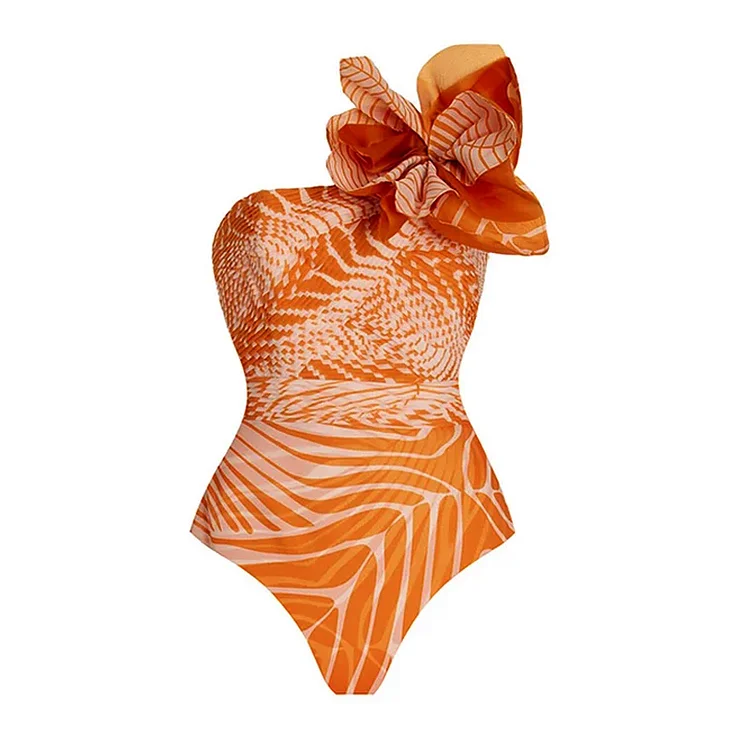 Vioye 3D Flower Printed One Piece Swimsuit and Skirt