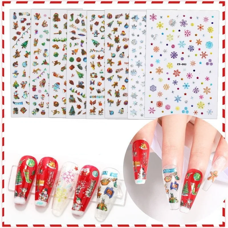 New Laser Christmas Nail Art Sticker Waterproof Adhesive Nail Decal Explosion Style Christmas Nail Art Ornament Nail Accesoires-Nail Inspo