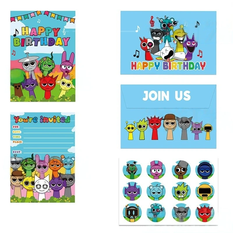  Sprunki Characters | Sprunki Birthday Party  Invitation Card Set 