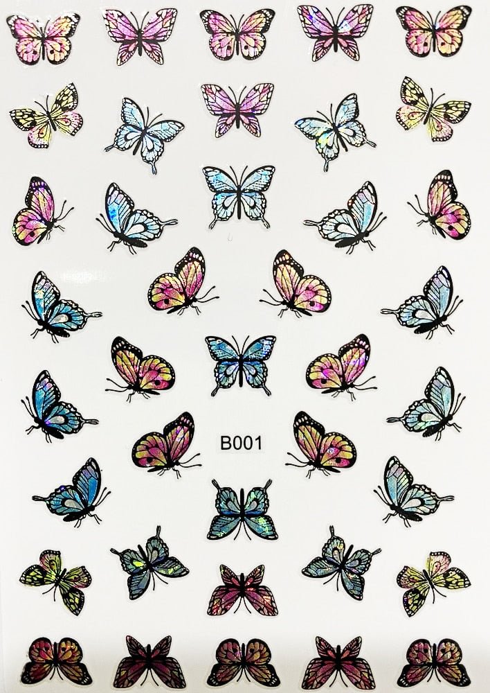 Colors 3D Laser Butterfly Nail Stickers for Nails Fashion Laser Gold Silver Decals Back Glue Manicure Design Nail Art Stickers
