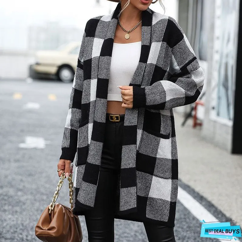 Casual Plaid Knitted Cardigan