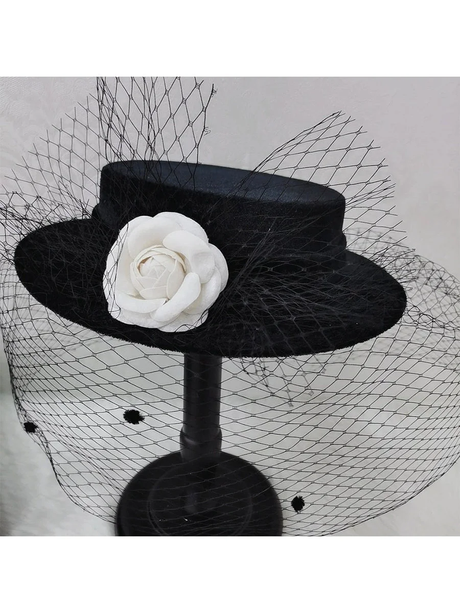 Cloche Hat Audrey Hepburn Camellia Flower Dinners Accessories for Women Dress Hat