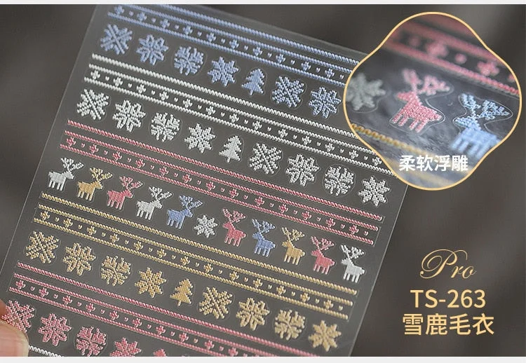 5D Christmas SnowFlake Snowman Nails Art Sticker Pro Frosted Thin Transparent Embossed New Year Nail Art Design Nail Stickers-Nail Inspo