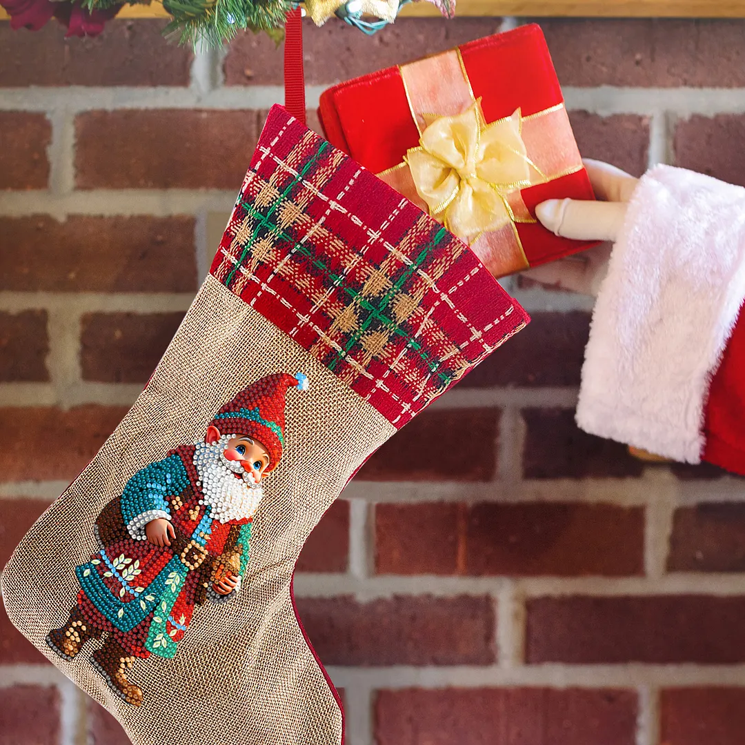 DIY Diamond Painting Christmas Stockings Hanging Ornaments Large Capacity Xmas Socks Pendant Wear Resist Candy Gift Storage Bags for Family Christmas Holiday Party Decoration (Christmas Goblin)