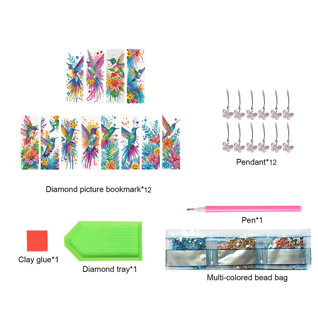 12Pcs Hummingbird DIY Diamond Art Painting Bookmark for Reading Enthusiasts