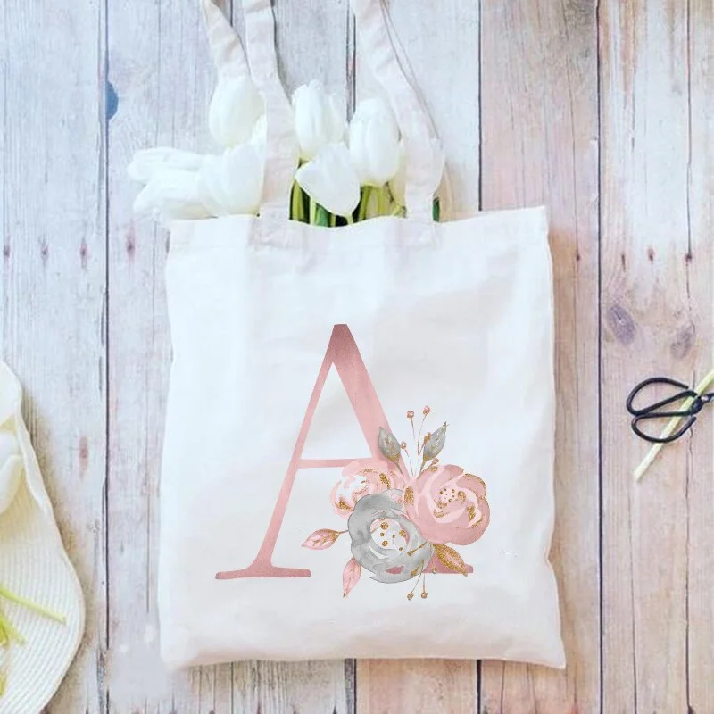 Pink Letter Print Wedding Bridesmaid Tote Bags Bridal Bachelorette Party Shoulder Bag Literary Simple Women Handbag Wedding Gift