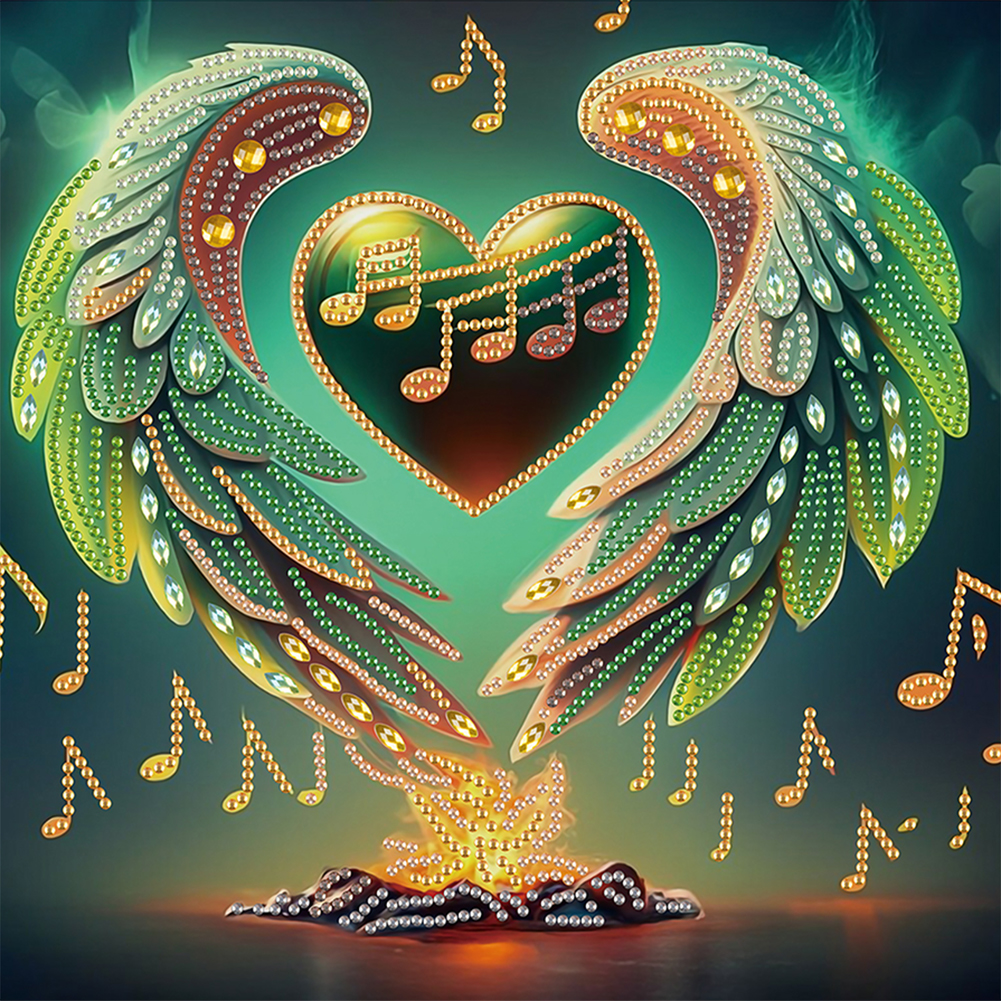 Musical Note With Heart Wings 30*30cm(canvas) special shaped drill diamond painting