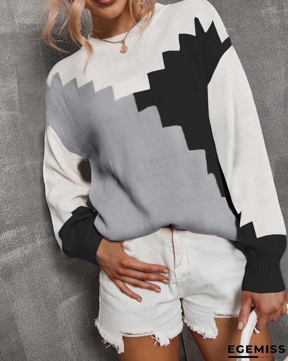 Color Block Drop Shoulder Sweater | EGEMISS