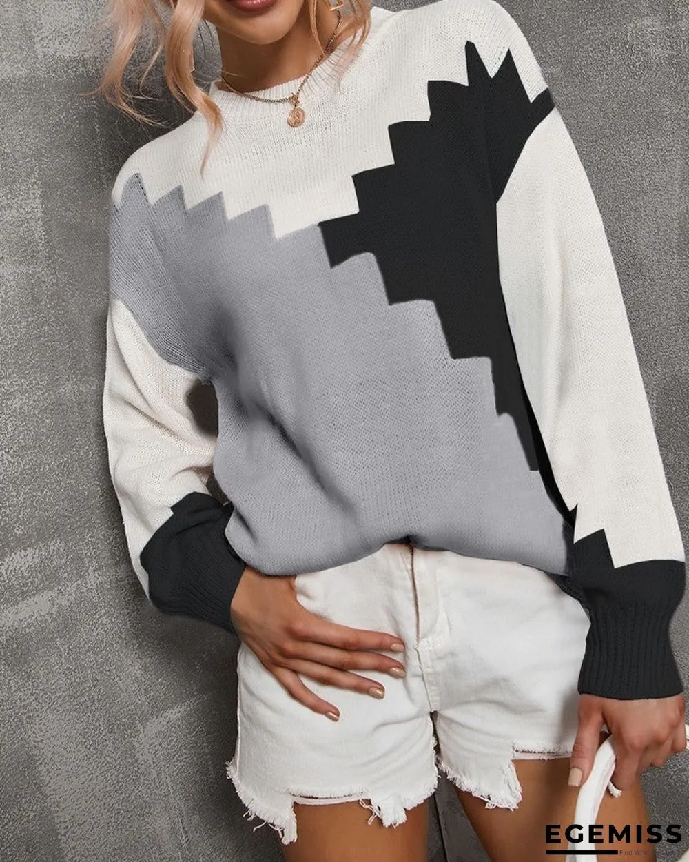 Color Block Drop Shoulder Sweater | EGEMISS