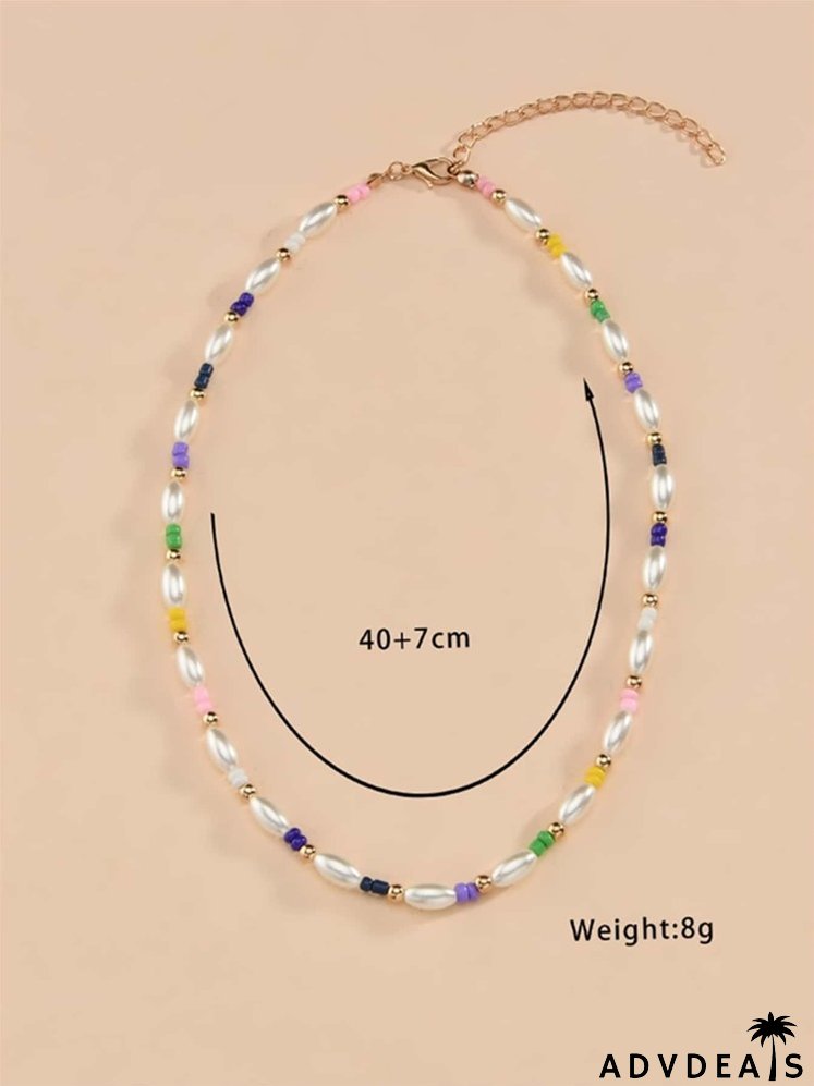 Faux Pearl Beaded Necklace