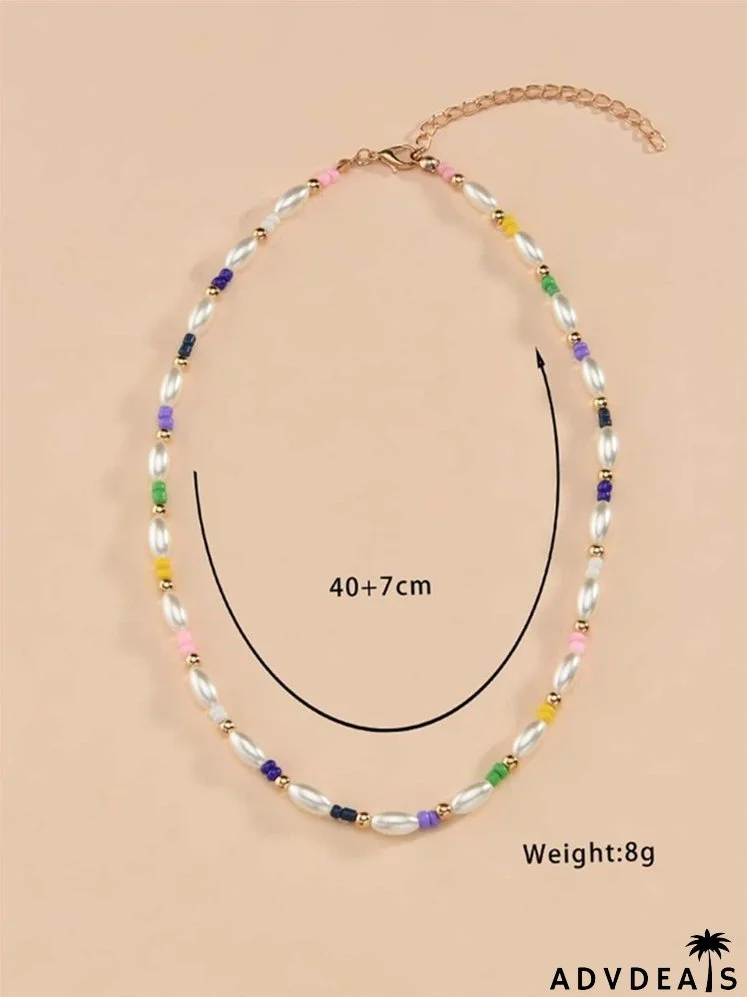 Faux Pearl Beaded Necklace