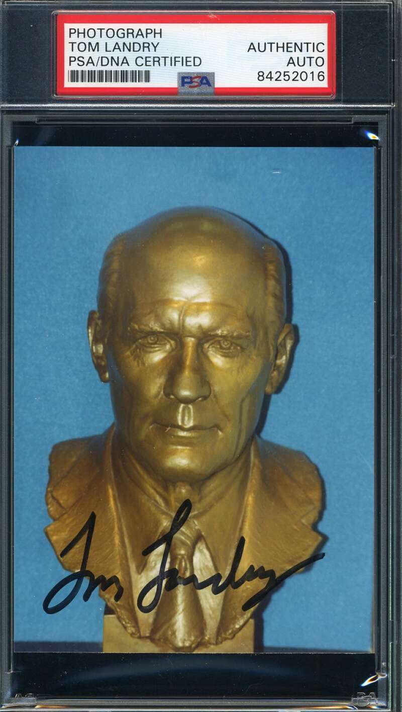 Tom Landry PSA DNA Coa Hand Signed HOF Bust Photo Poster painting Autograph