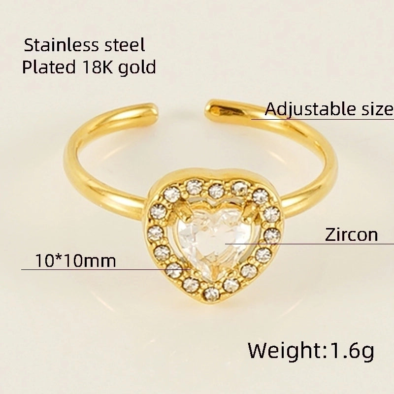Titanium Steel Minimalist Classic Style Inlay Water Droplets Heart Shape Rhombus Zircon Rings