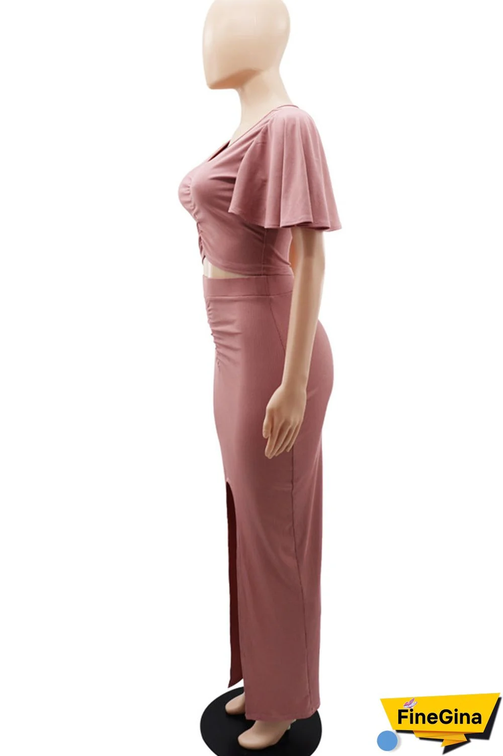 Blue Elegant Solid Patchwork Fold V Neck Short Sleeve Two Pieces