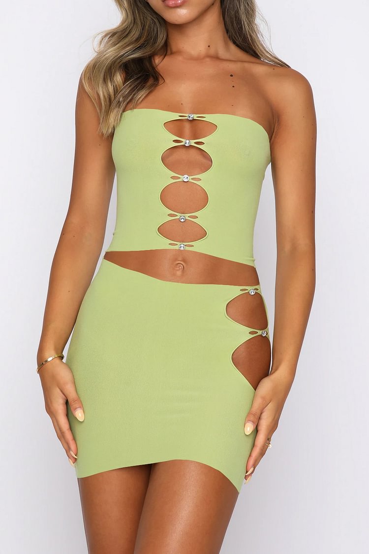 Green Off Shoulder Cutout Mental Button Top\u0026Mini Dress co-ord / Green / M
