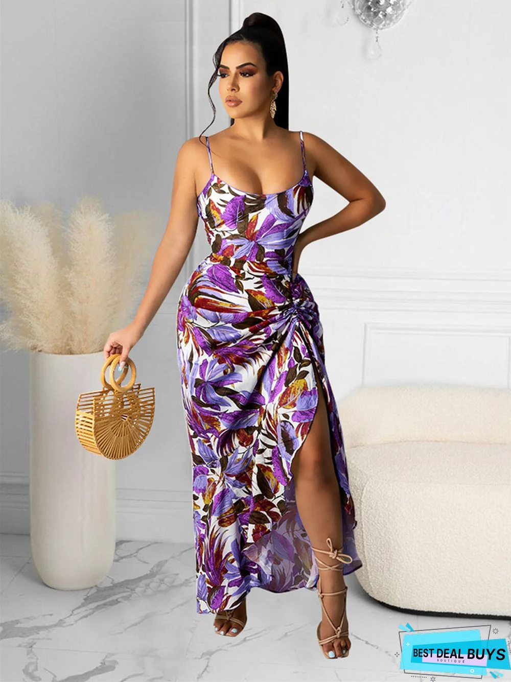 Summer Sexy Suspender Dress Irregular Print Dress