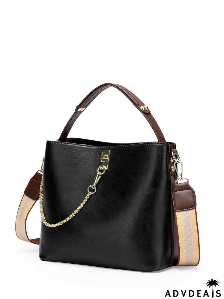 Chain Decor Snap Button Bucket Bag