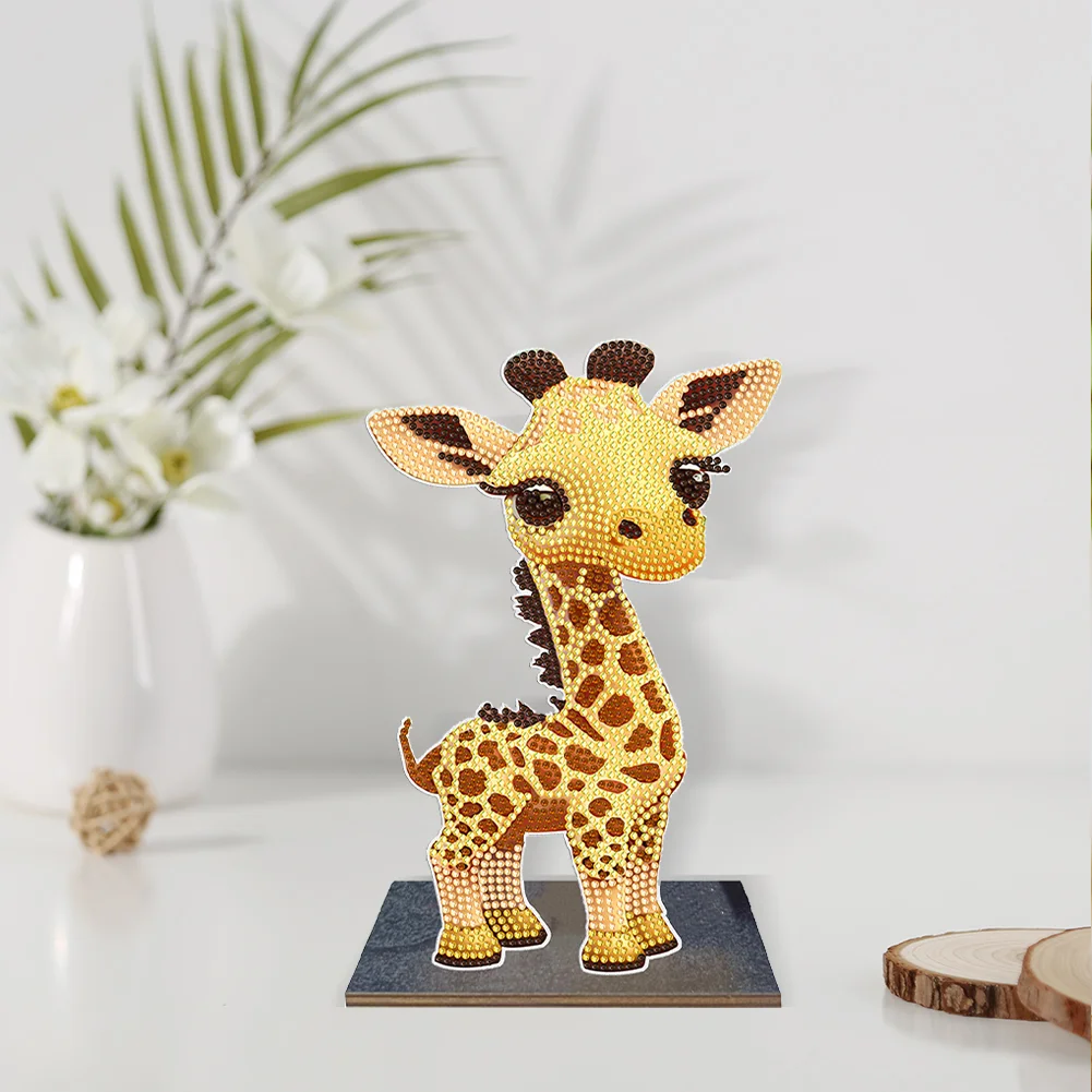 DIY Giraffe Diamonds Painting Ornaments Wooden Animal Art Craft Kids Gift