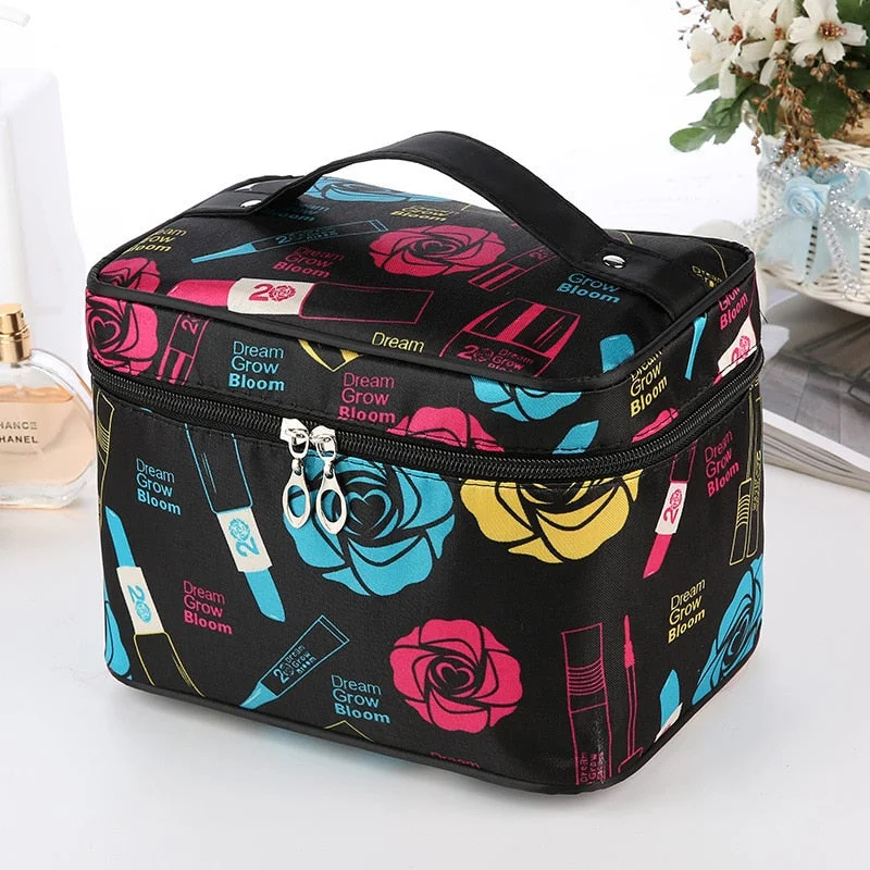 FUDEAM Polyester Multifunction Women Cosmetic Bag Travel Toiletries Storage Organize HandBag Waterproof Female Brush MakeUp Case