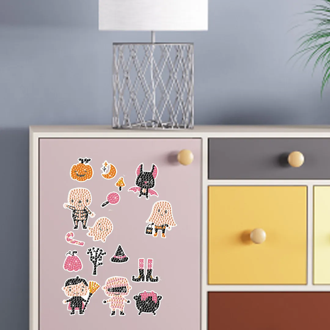 DIY Diamond Painting Sticker Diamond Art Stickers Arts and Crafts Decorative Diamond Stickers for Birthday Party Halloween Christmas Gifts (Pink Halloween)