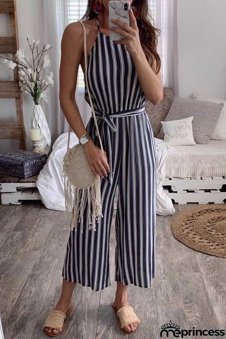 Stripe Backless Slip Jumpsuit