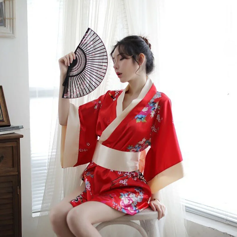 Billionm Women Sexy Sakura Kimono Lovely Japanese Uniform Robe Floral Bathrobe Short Robe Night Bathrobe Fashion Dressing Gown