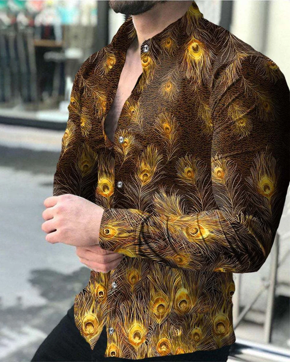 Men's long-sleeved lapel shirt