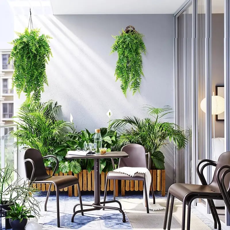 2pcs premium oxidation resistance artificial flower boston ferns artificial persian rattan fake hanging plant faux greenary vine outdoor uv resistant plastic plants for wall wedding party decor home decor details 0