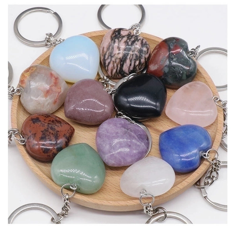 Minimalist Heart Shape Natural Stone Polishing Crystal Keychain
