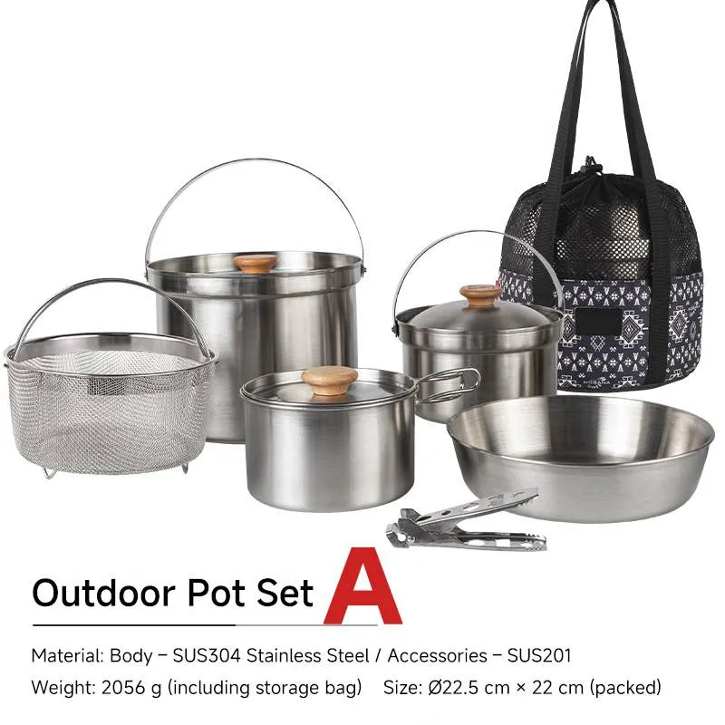 DW9003 Stainless Steel Camping Cookset, Lightweight & Nesting, Non-stick 