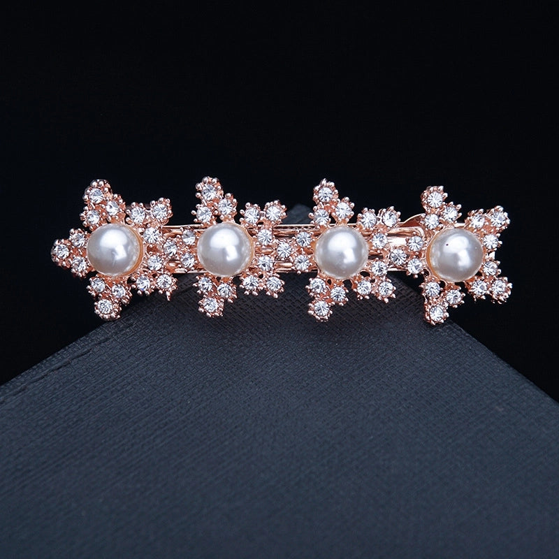 Korean Hair Accessories Rhinestone Bow Simple Hairpin Adult Pearl Horizontal Clip Ponytail Clip Top Clip Spring Clip Small