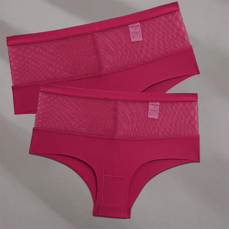 FINETOO 2PCS/Set Seamless Mesh Women Pantys Girls Thongs High Waisted Woman Brief Fashion M-XL Sexy Underpants Lingerie Panties