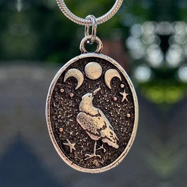 Silver Plate Moon Phases Bird Pendant Necklace