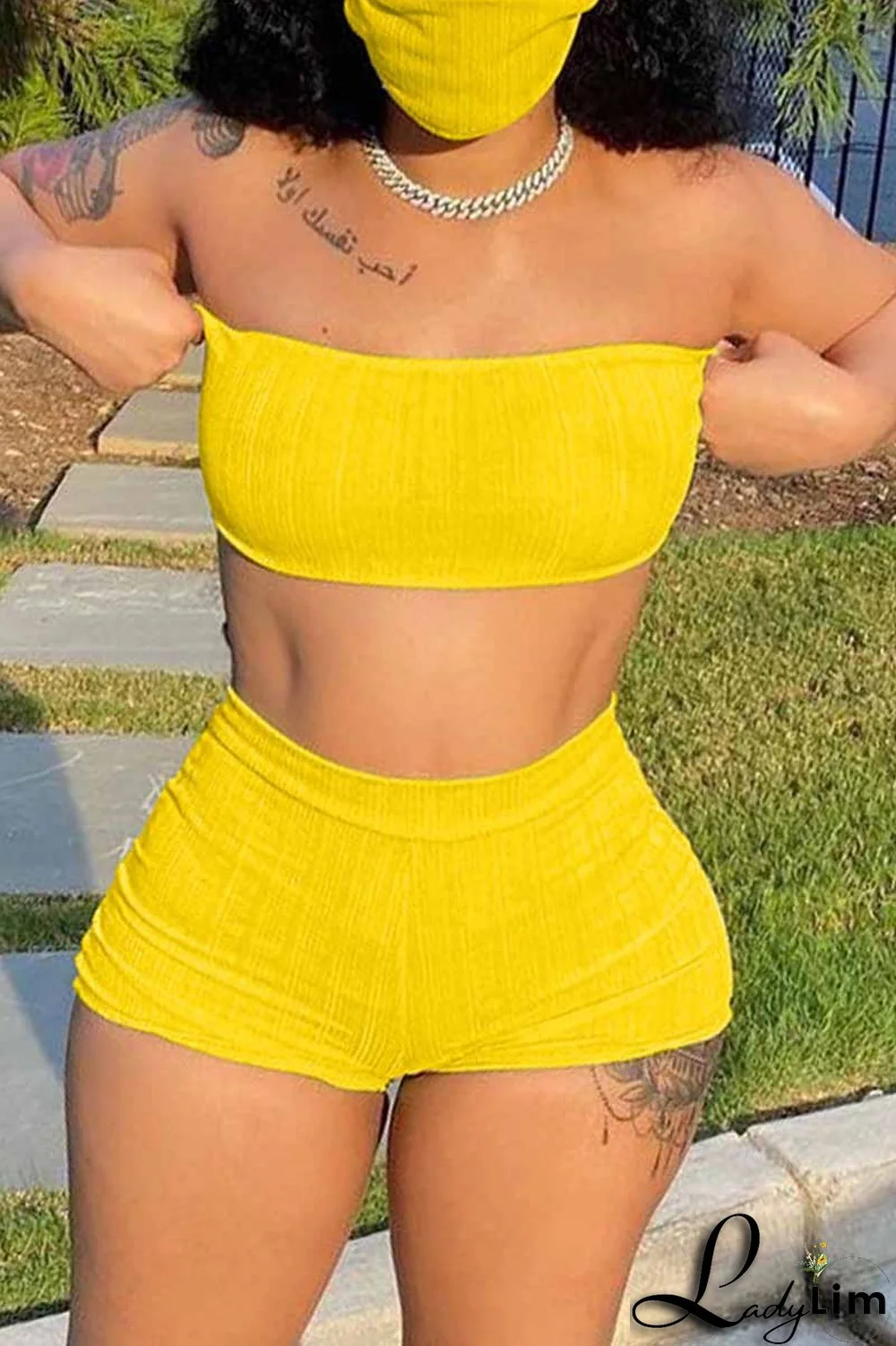 Blue Fashion Sexy Solid Backless Strapless Sleeveless Two Pieces