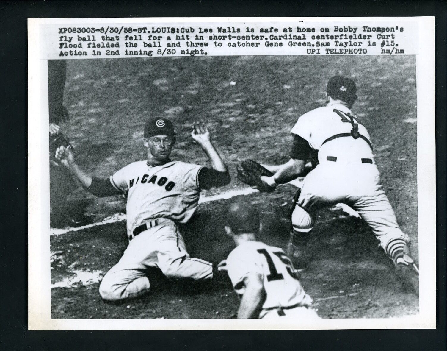 Lee Walls & Gene Green 1958 Press Photo Poster painting St. Louis Cardinals Chicago Cubs