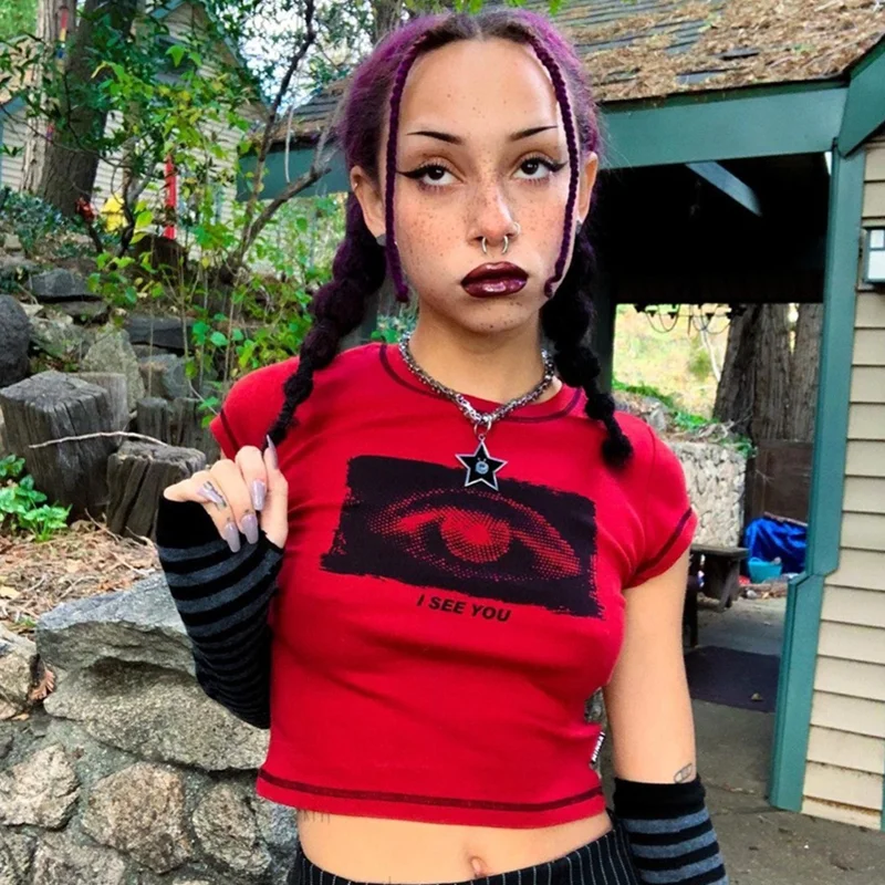Goth Top Y2k Aesthetic Harajuku Female Women T-shirts Kawaii Short Tee Summer Streetwear Crop Tops E Gril Vest Outfits