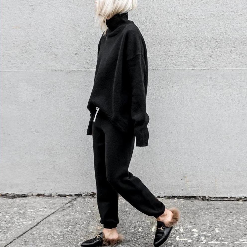 Casual Round Neck Solid Long Sleeve Two-Piece Set
