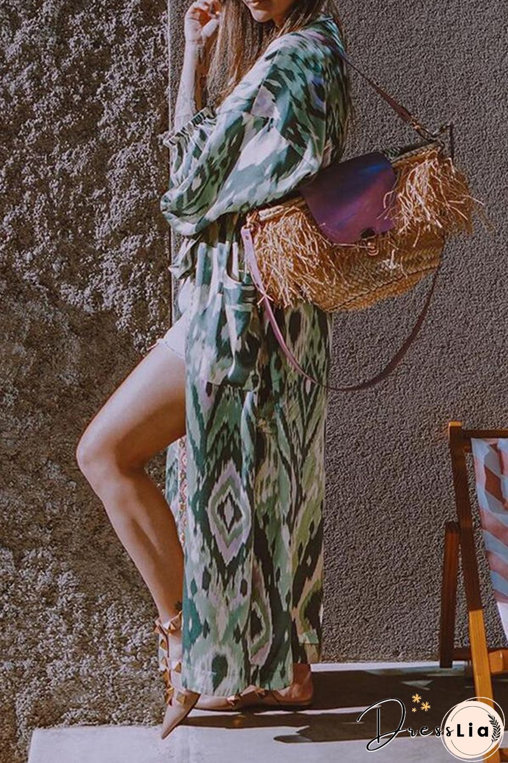 Loose Lace-up Printed Cardigan Dress P13383