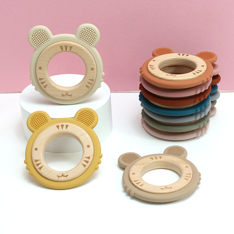 Organic Wood Ring Silicone Teether - Soothing Tiger Baby Teething Toy