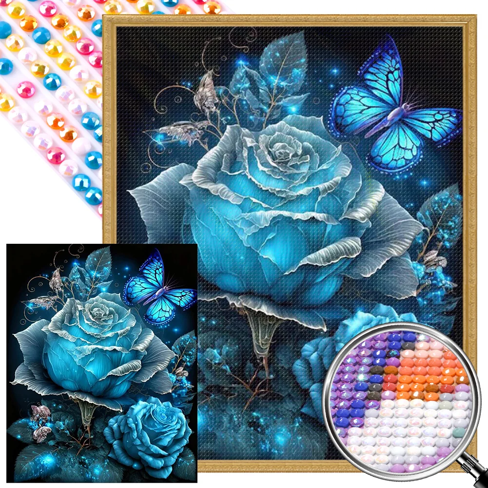 Full Round Partial AB Diamond Painting - Blue Fantasy Rose(Canvas|45*55cm)