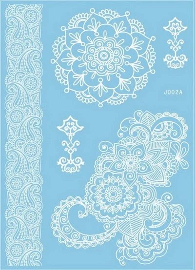 1sheet White Lace Henna Flash Tattoo Butterfly Feather Fake Temporary Tatoo Sticker Summer Style Body Art Beauty Jewelry J017