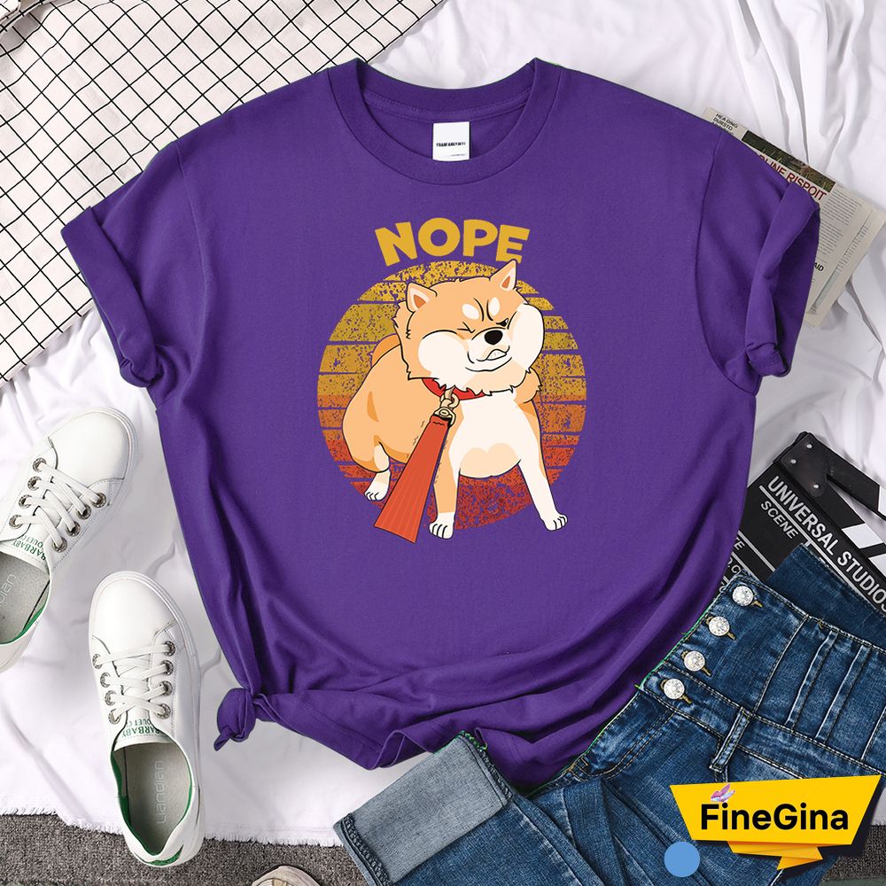 Kawaii Shiba Inu NOPE Cute Dog Print Female T Shirt Summer Oversized Tshirt Street Fit TopsTee Cartoon Oversize Womens T-Shirts