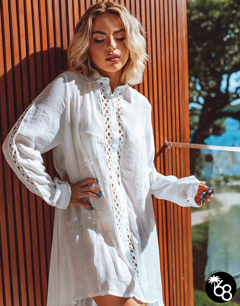 Women's Polyester V-Neck Mesh Pattern Sexy Bathing Cover Up | 168DEAL