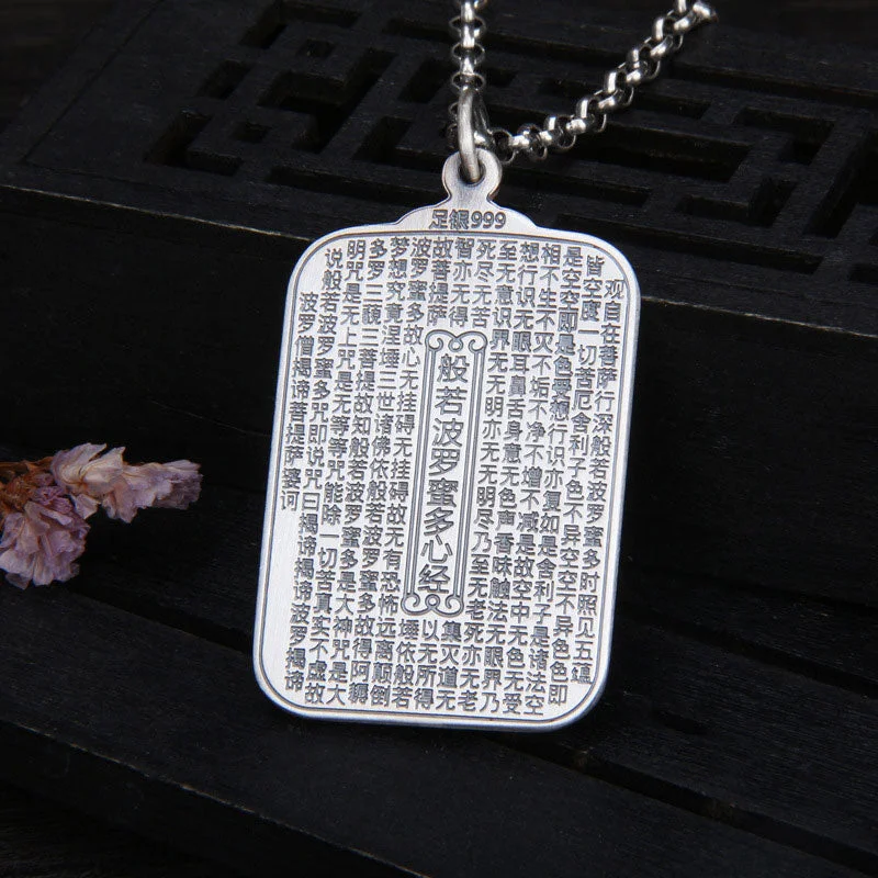 Buddha 999 Sterling Silver Swastika Heart Sutra Compassion Necklace Pendant