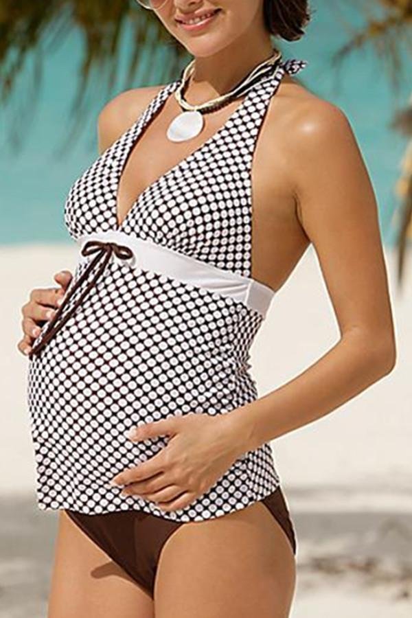 V Neck Dot Print Maternity Swimwear-elleschic